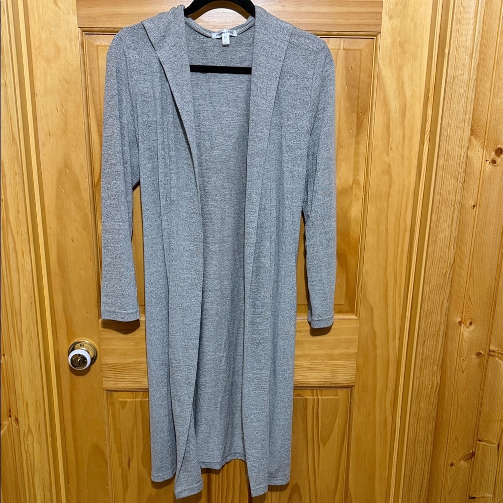 Roommates Heather Gray, Long Line, Open Front, Hooded Cardigan/Robe Size XL.